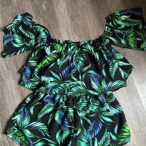 Japna Black and Green Leaf Print Garment
